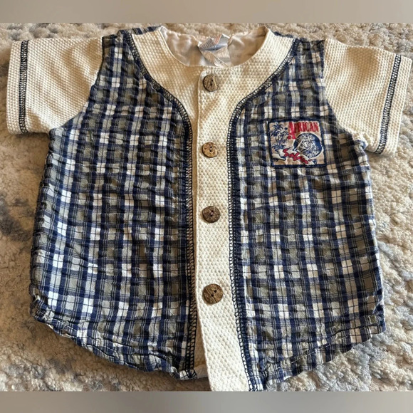 Vintage Catton Candy Shirt African Safari Patchwork Plaid Size 18M - Picture 2 of 7